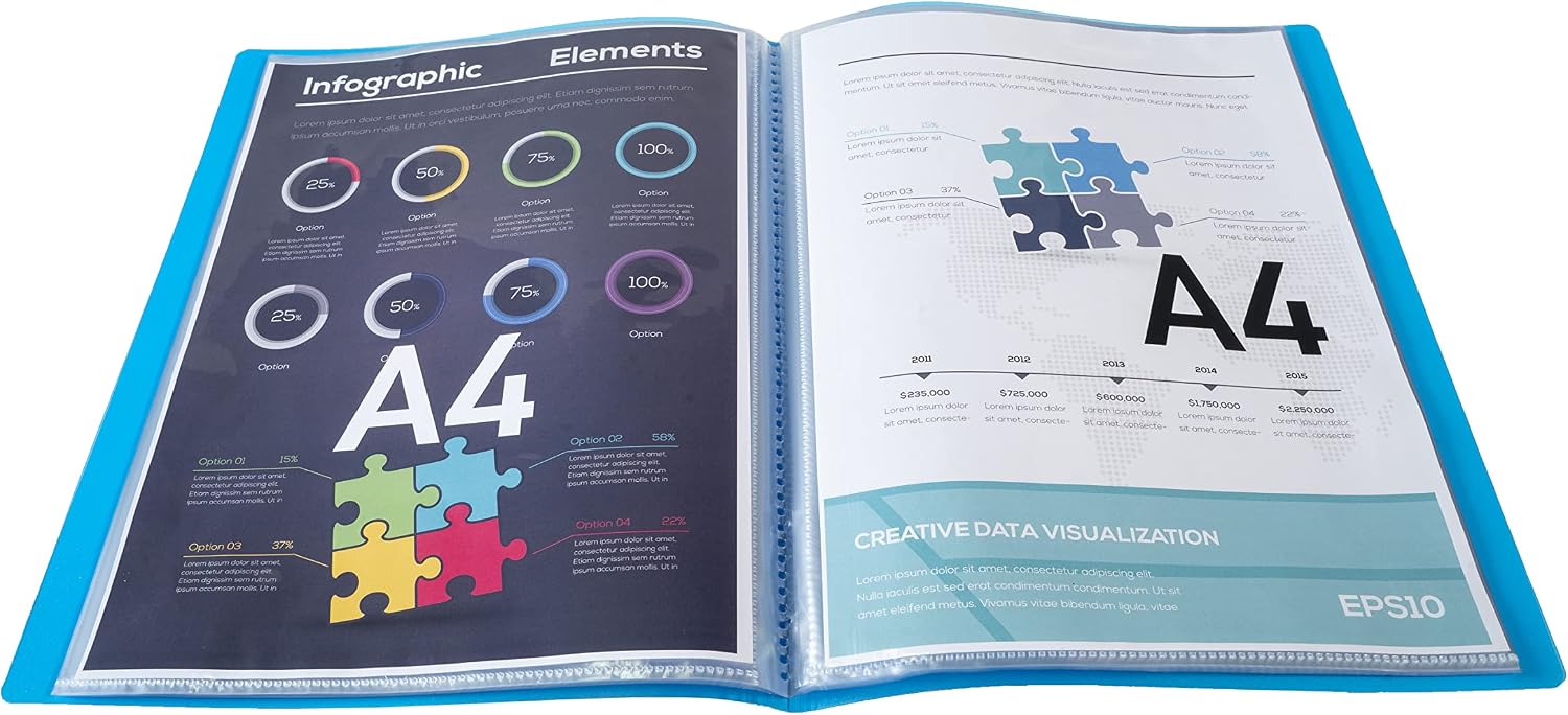 Exacompta - Ref 85872E - Iderama Collection - Semi-Rigid Display Book - 240 x 320mm in Size, Suitable for A4 Documents, 40 Pockets, 0.5mm Polypropylene - Light Blue