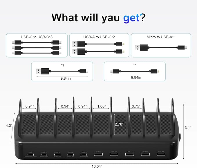 510W Fast Charging Station for Multiple Devices, 10 Port USB C Charger Station - Image 6