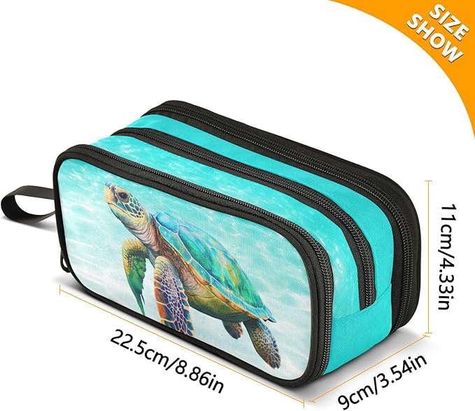 BOENLE Sea Turtle Teal Pencil Case Box Boys Girls Large Pencil Pouch - Image 4