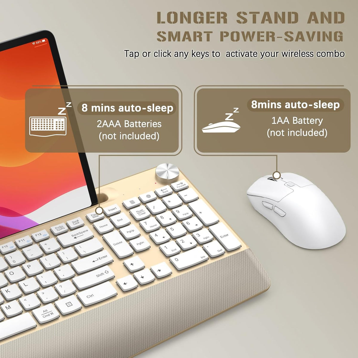 GAMCATZ Ergonomic Wireless Keyboard and Mouse with Wrist Rest，Phone Holder - ...