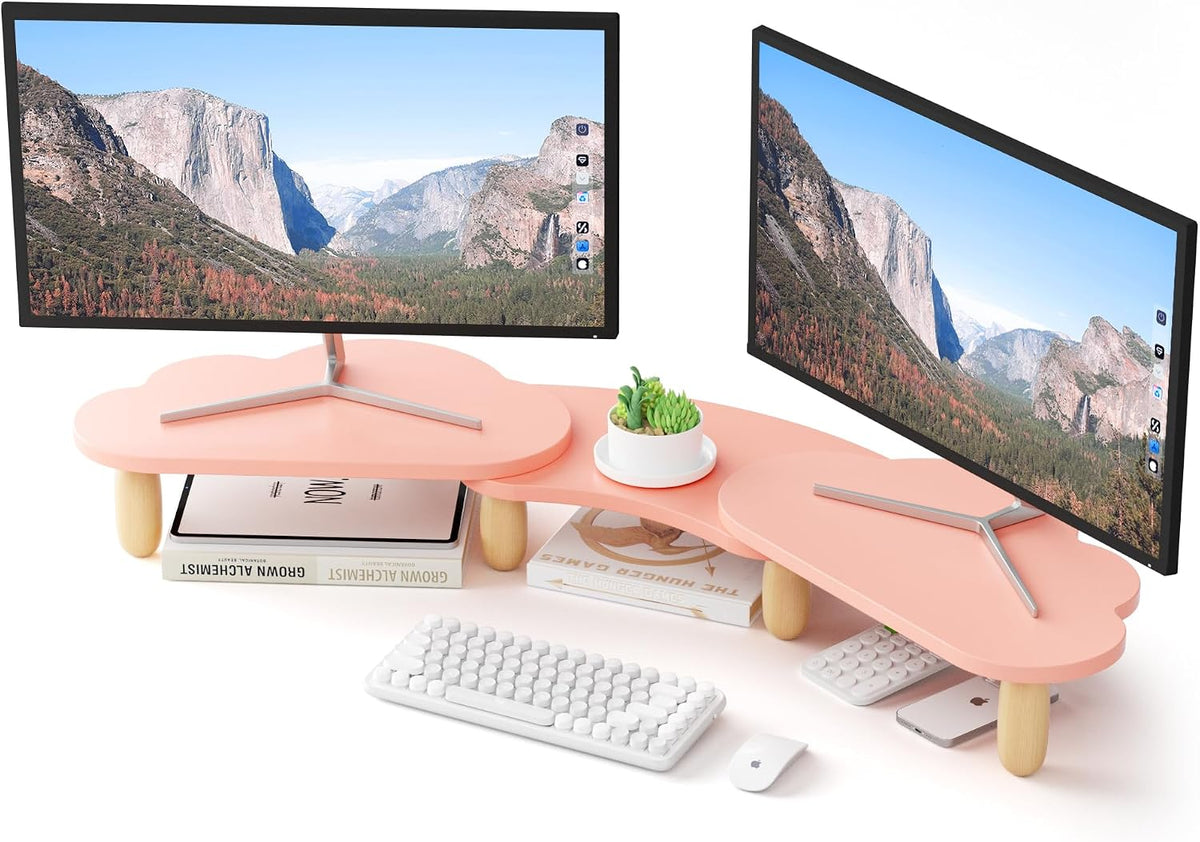 AFOOYO Dual Monitor Stand Riser, Adjustable Rainbow Cloud Desktop Organizer f...