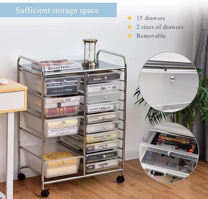 LDAILY 15 Drawer Rolling Storage Cart, Rolling Cart - Image 5