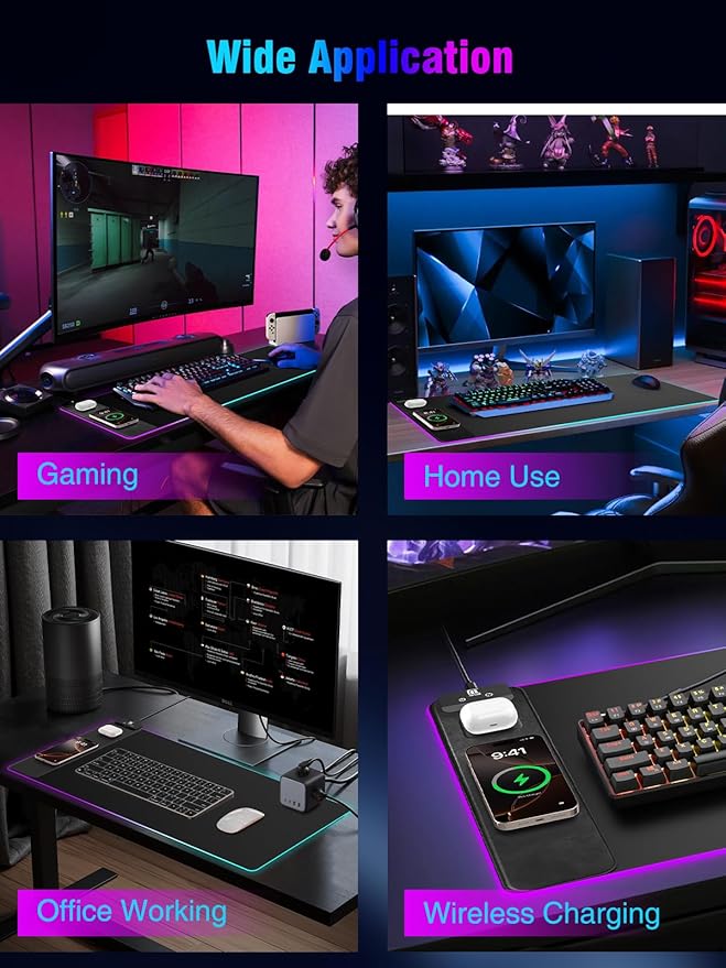 Miroddi RGB Mouse Pad with Wireless Charging Gaming Mousepad, 31.5"x15.75" - Image 7