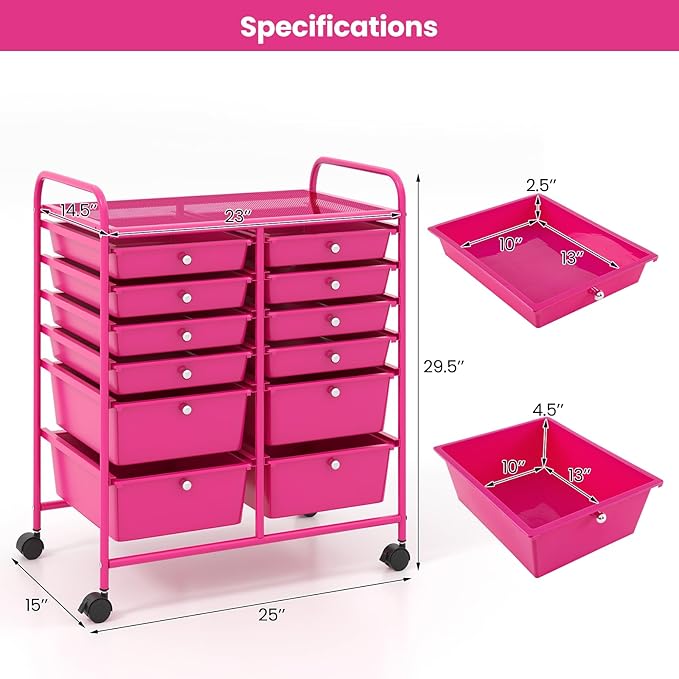 Giantex 12 Drawer Rolling Storage Cart Tools Scrapbook Paper Office School - Image 3