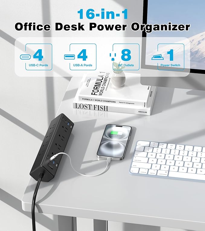 Desk Clamp Power Strip, 40W Total Fast Charging Station, Desk Edge Mount Power - Image 5