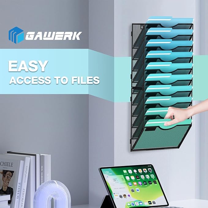 Gawerk 10-Tier Wall File Organizer Hanging Wall File Holder Wall Mount Paper - Image 6