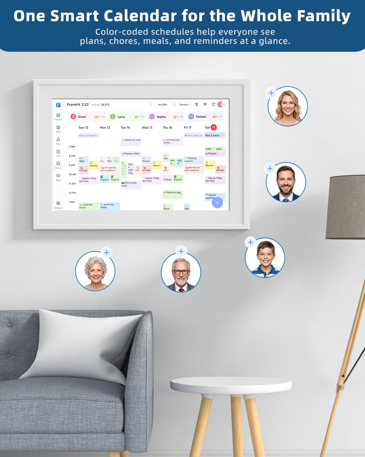 15.6in Digital Calendar for Family, No Subscription, Syncs Google Calendar