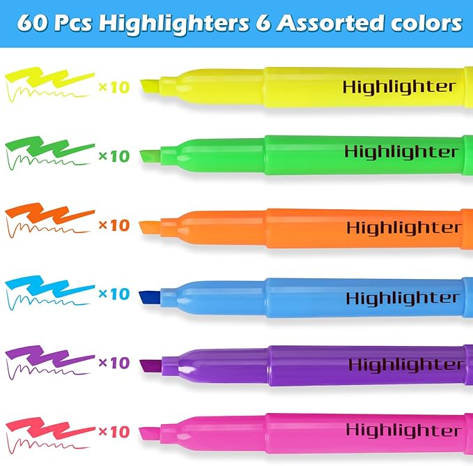 Highlighters Bulk, Chisel Tip Dry-Quickly Highlighter Markers, Teachers Supplies - Image 2