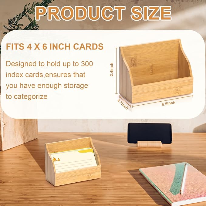 SHIQIKEJIPTY 2 Pack Wood Index Card Holder 4x6 Inch Index Card Box Notecard Box - Image 2