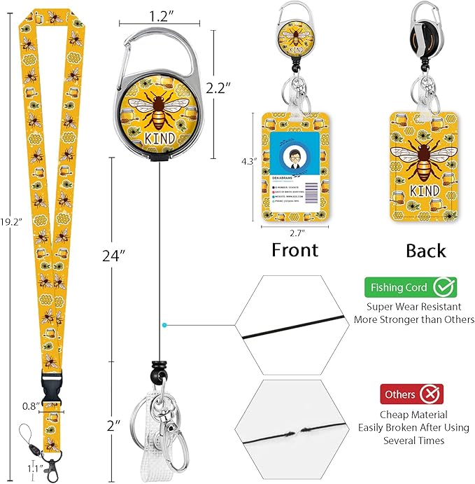 Cute Bee Kind Lanyards for Id Badges, Retractable ID Badge Holder - Image 6