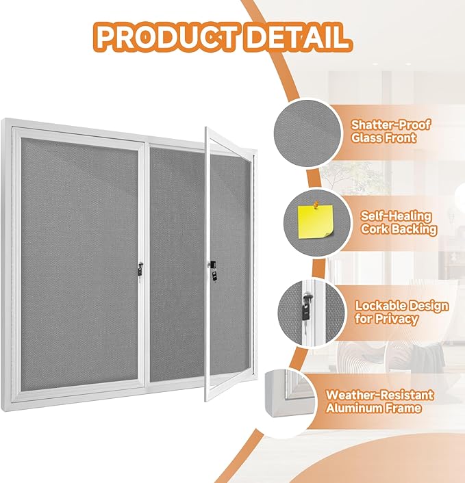 Enclosed Bulletin Board with Locking Door, Outdoor Bulletin Board Weatherproof - Image 3