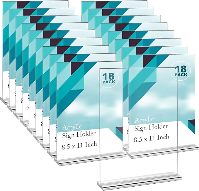 EHWINE Acrylic Sign Holder 8.5 x 11, 18 Pack Double-Sided Stand up Table Top by EHWINE