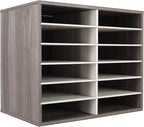 TQVAI Wood Literature Organizer, 12 Slots Hold 6000 Sheets A4 Papers, Wooden by TQVAI