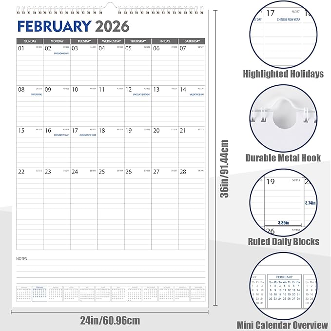 GuassLee Extra Large Wall Calendar 2026, 18 Months - Image 2
