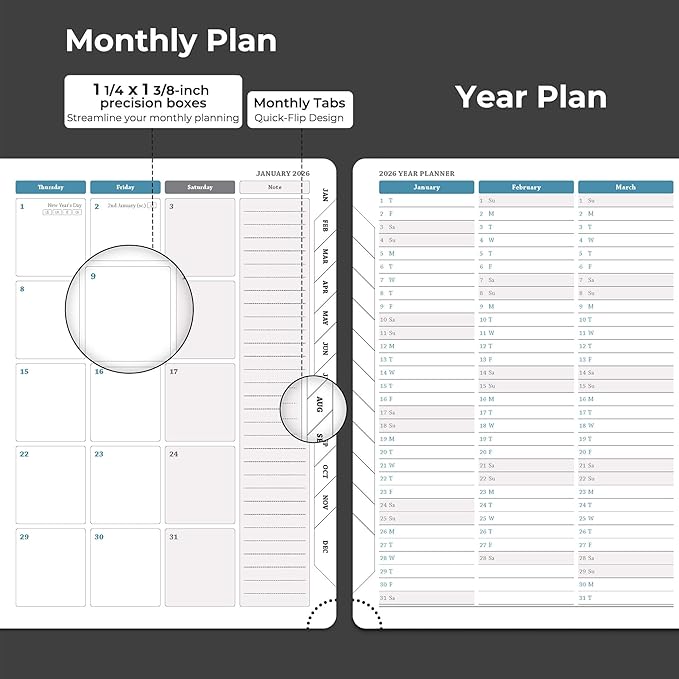 IN-LUXPRO Planner 2026 Daily Weekly and Monthly, 11.5"x8.5", 12 Months Spiral - Image 4