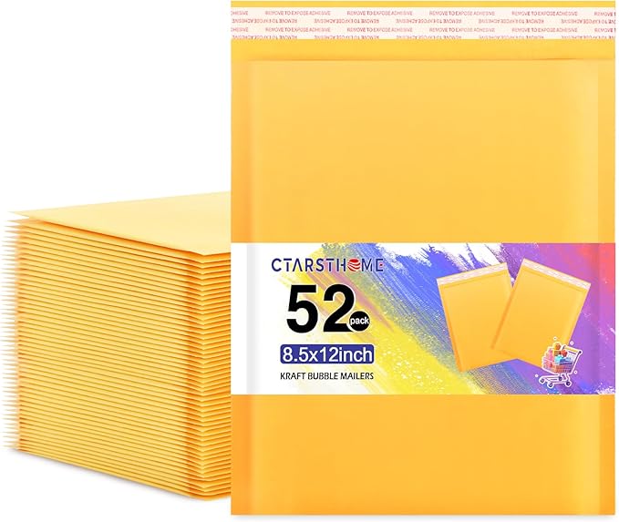 Ctarsthome 52Pack Yellow 8.5x12in Kraft Bubble Mailers Small Business Mailing by Ctarsthome