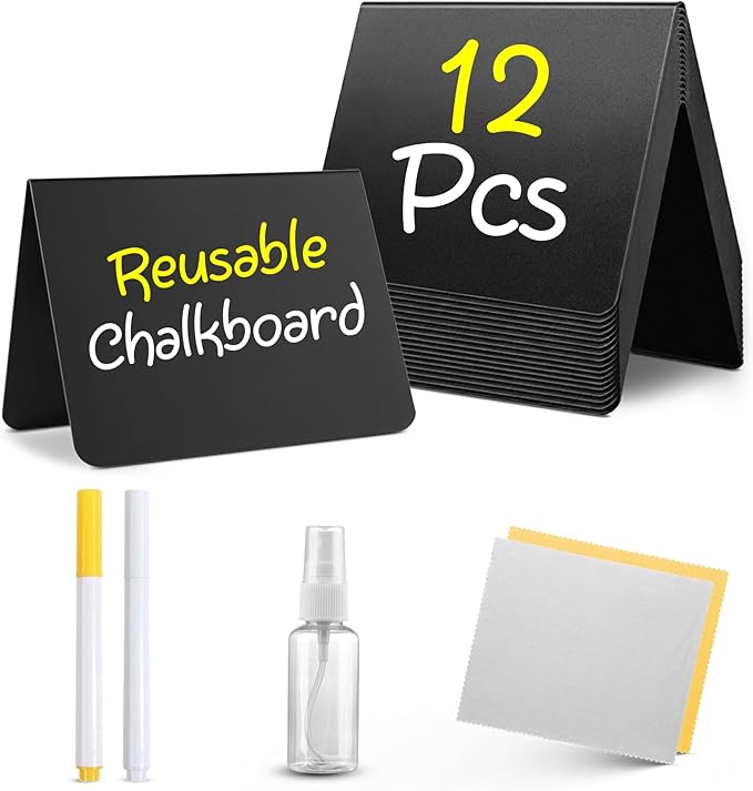 12 Pack Mini Chalkboard Signs for Food, 4”x3” Small Reusable Chalk Board Signs by Tickselect