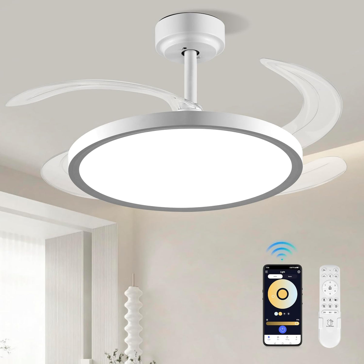 baysquirrel slim retractable ceiling fan with lights and, main product view