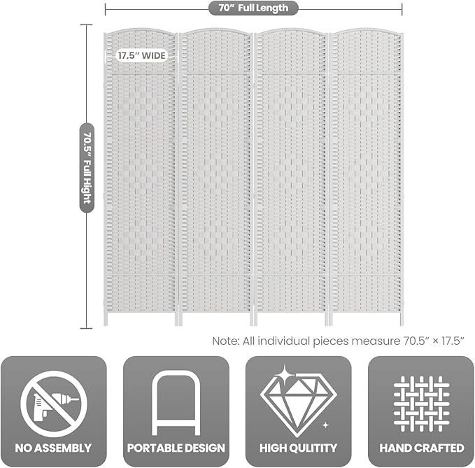 Cocosica 4 Panel Room Divider, 6Ft Folding Privacy Screen, Tall - Image 3