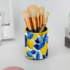 Leather Pen Holder for Desk Lemons Blue Leaves Pattern Pencil Cup Desktop - Image 6