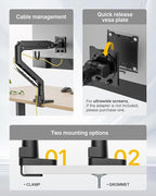 monTEK Single Monitor Arm with USB A/C, Ultrawide Monitor Stand - Image 8