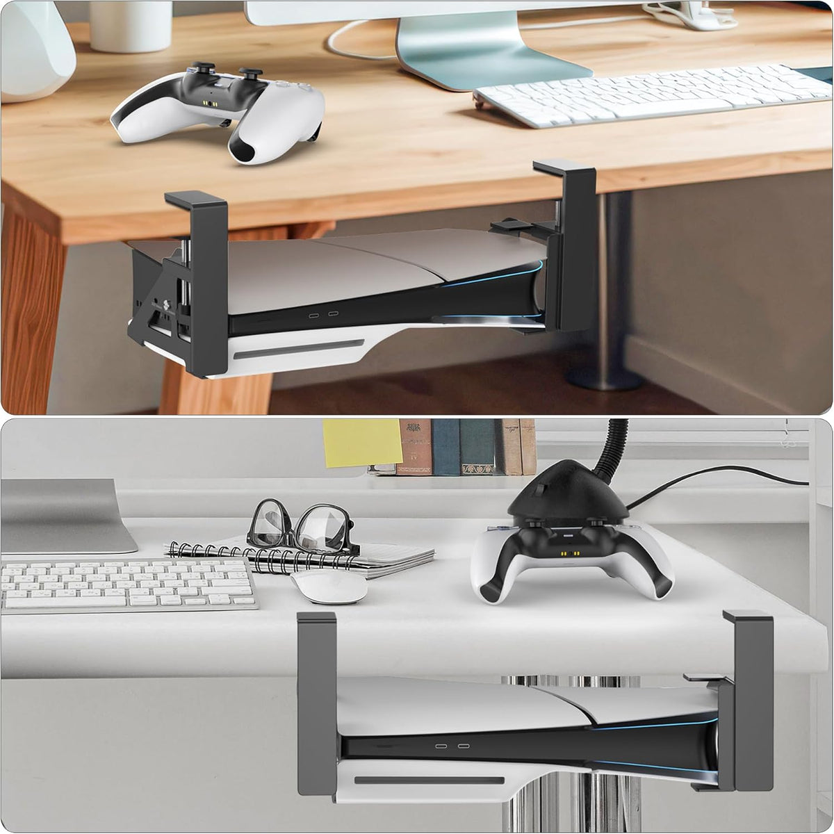 Kosker No-Drill PS5/Slim/Pro Under Desk Mount, Metal Under Desk PS 5 Mount fo...