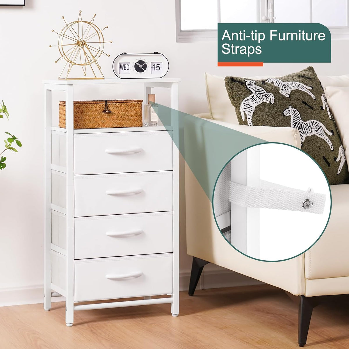 Yoobure Night Stand - LED White Nightstand with Charging Station for Dorm