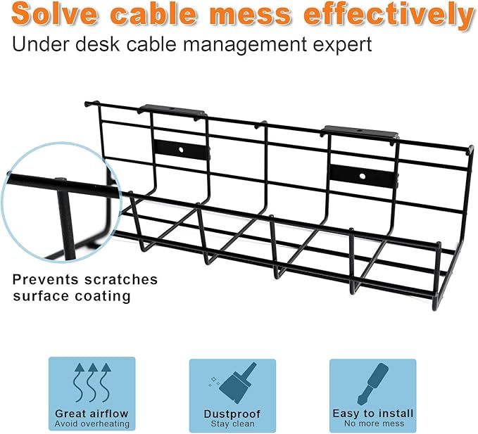 COYACOOL Under Desk Cable Management- 2 Pack Cord Organizer. Metal Wire Cable - Image 3