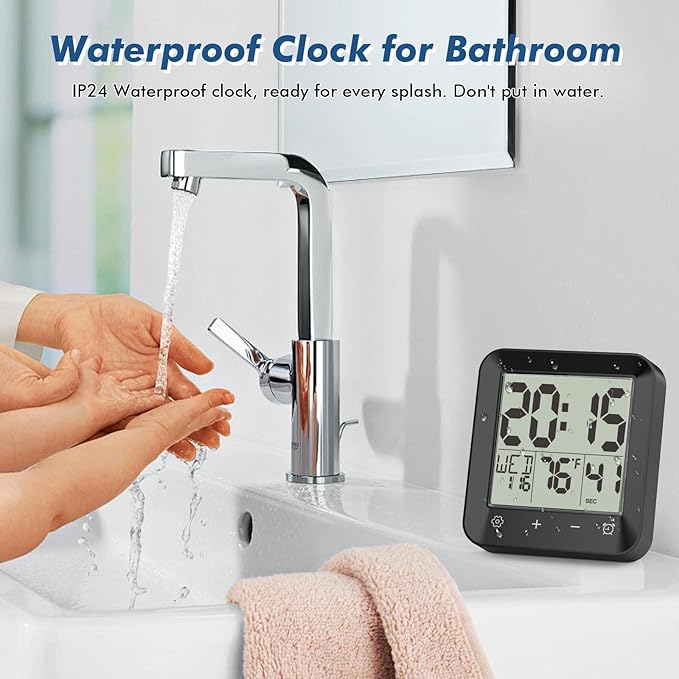 Wisoee Waterproof Shower Clock Timer, Bathroom Clock - Image 2