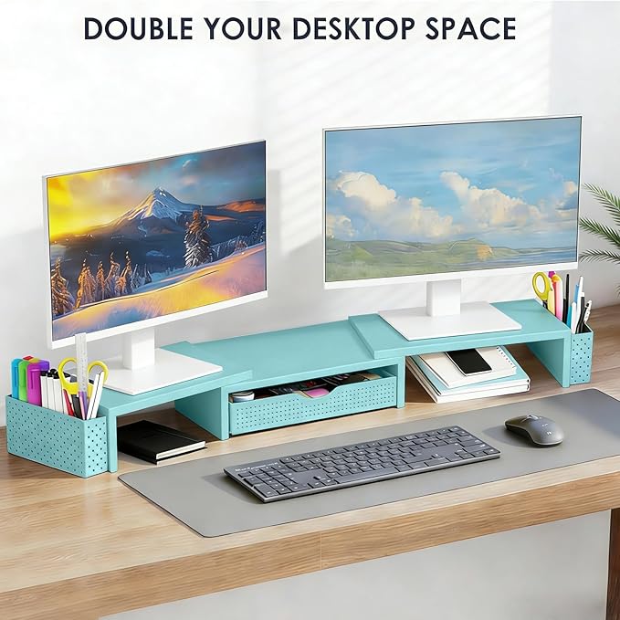Spacrea Metal Desk Organizers and Accessories, Dual Monitor Stand Riser - Image 4