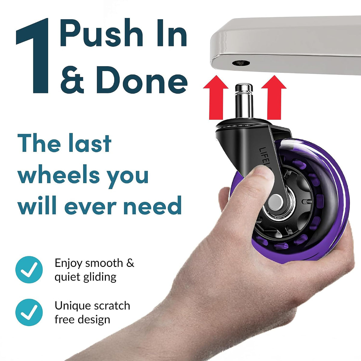 Lifelong Office Chair Wheels Replacement, Heavy Duty, Purple, 5-Pack
