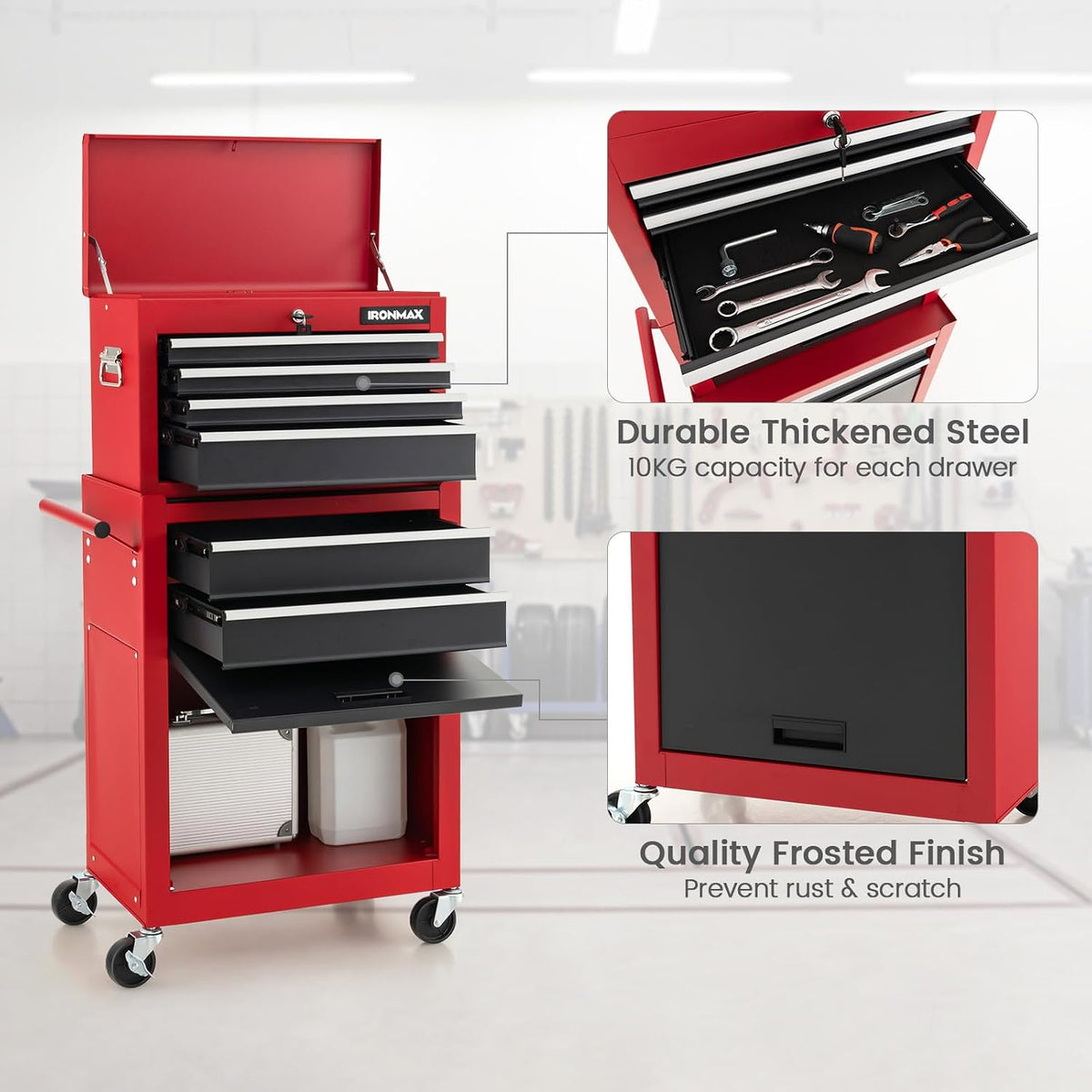 ERGOMASTER Rolling Tool Chest Cabinet Big Capacity Storage with Wheels and Lo...