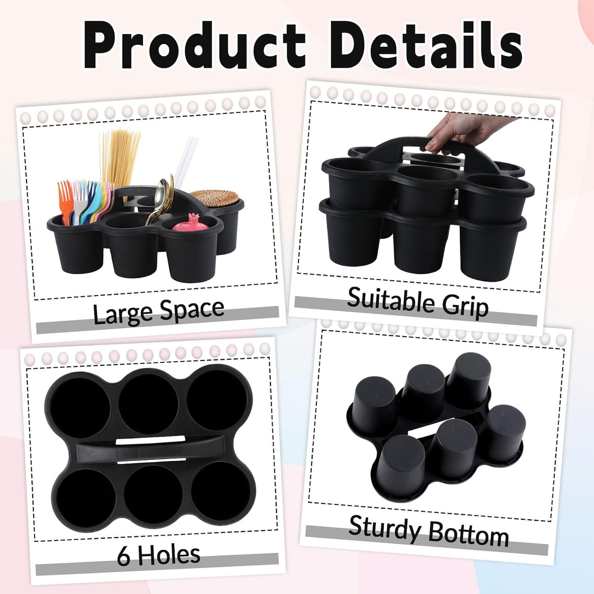 gisgfim 6 Pack Classroom Caddy Organizer with Handle, 6 Compartments, Black