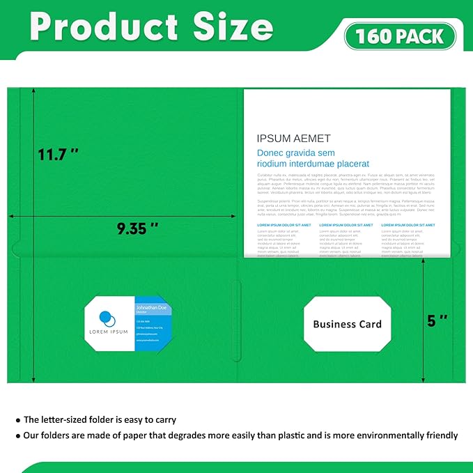 Two Pocket Folders, PANDRI 160 Pack 2 Pocket Folders, Letter Size Paper File - Image 2