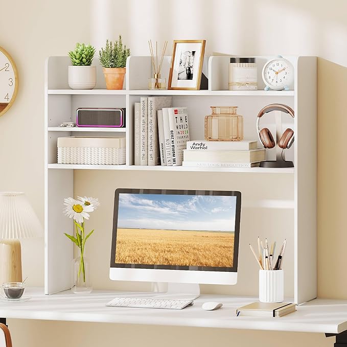 Tangkula Desktop Bookshelf for Computer Up to 32”, 37” Countertop Storage Hutch - Image 3