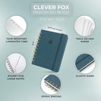 Clever Fox Password Book Spiral – Mini Internet Address & Password Organizer - Image 2
