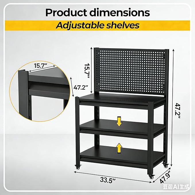 5 Sets Storage Shelves with Pegboard, Heavy Duty Garage Shelving Units and - Image 2
