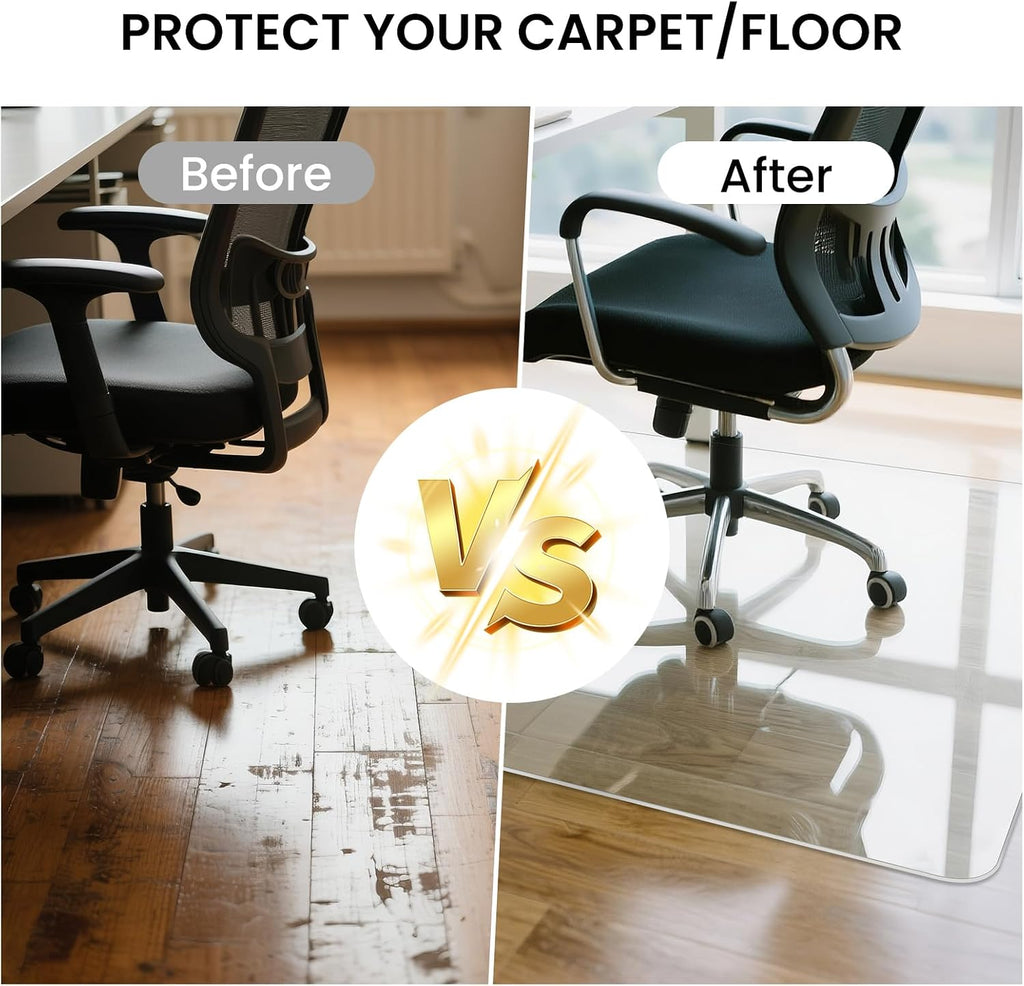 Tempered Glass Chair Mat, 48" x 31" Glass Office Chair Mat, 1/5" Thick Clear Floor Mat with Anti-Slip Pads, Heavy Duty Glass Mat for Carpeted and Hard Floor