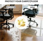 Tempered Glass Chair Mat, 48" x 31" Glass Office Chair Mat, 1/5" Thick Clear Floor Mat with Anti-Slip Pads, Heavy Duty Glass Mat for Carpeted and Hard Floor