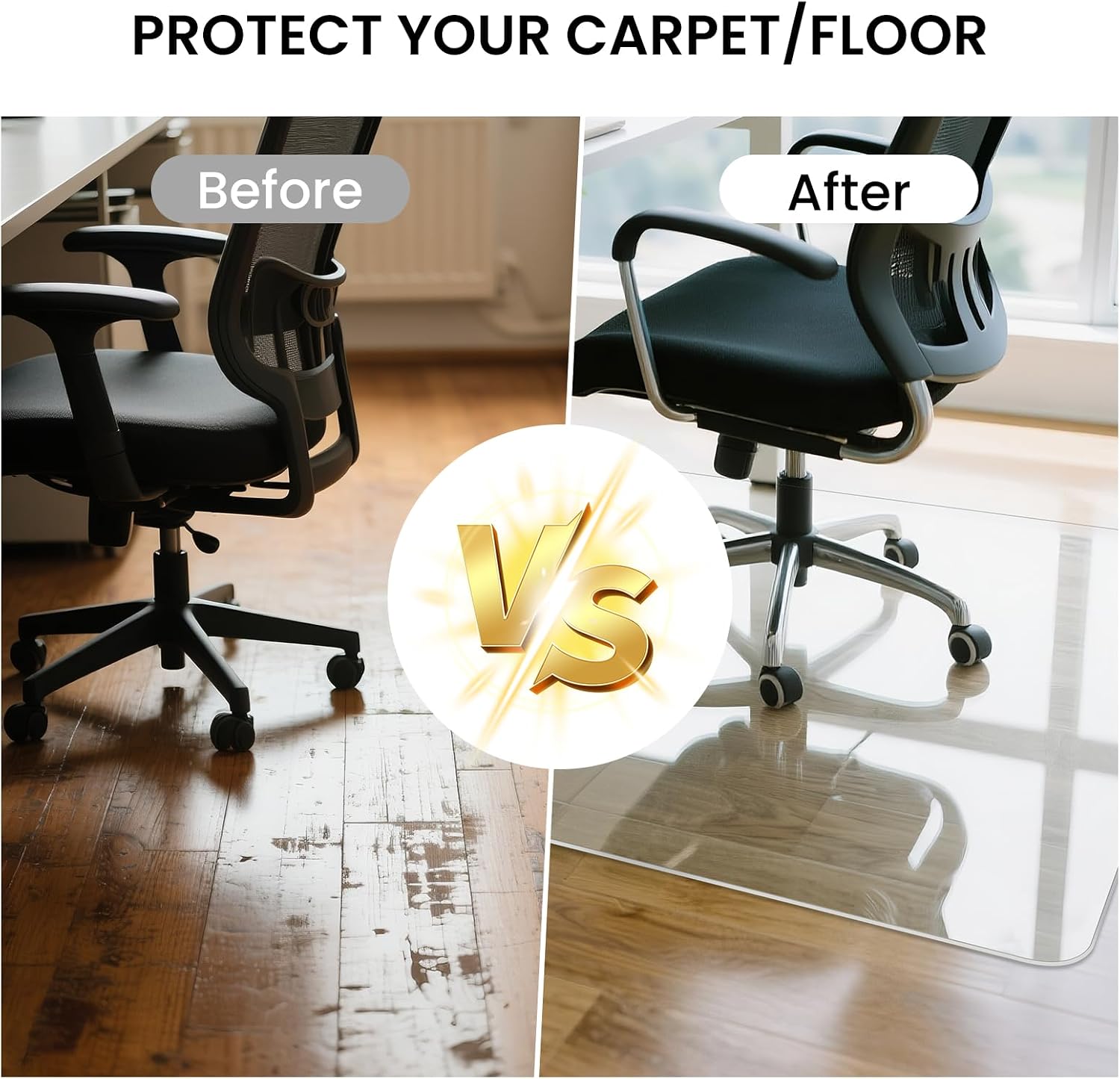 Tempered Glass Chair Mat, 48" x 31" Glass Office Chair Mat, 1/5" Thick Clear Floor Mat with Anti-Slip Pads, Heavy Duty Glass Mat for Carpeted and Hard Floor