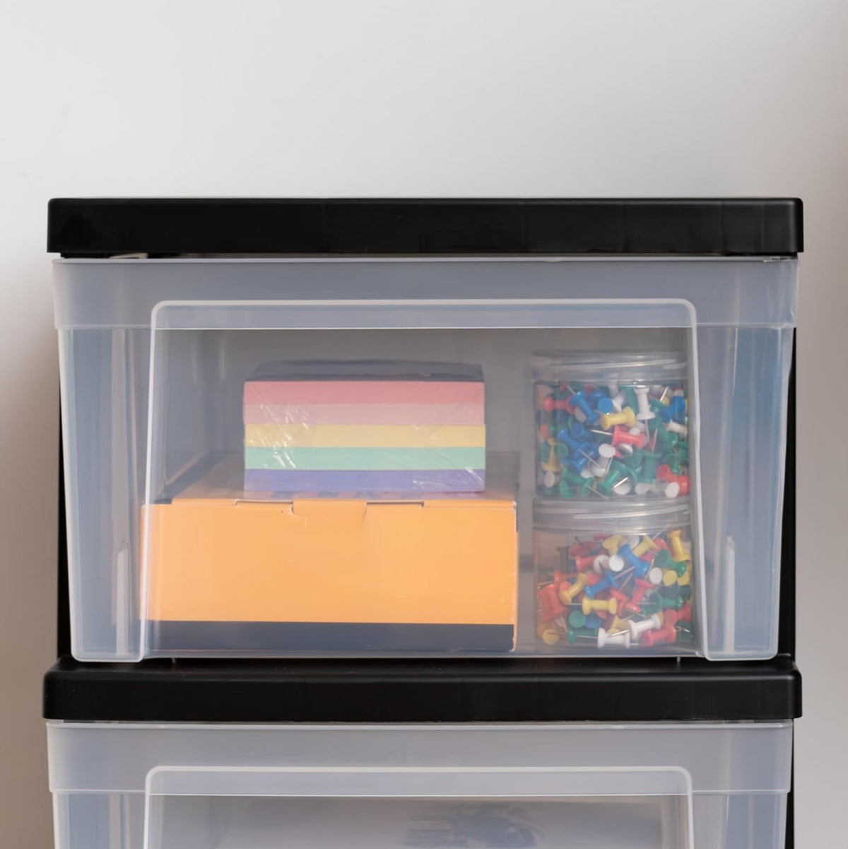 IRIS USA 3-Drawer Slim Narrow Storage Organizer, 2-Pack, Black/Clear