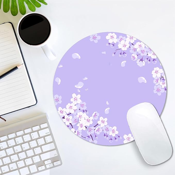 IMAYONDIA Cute Purple Mouse Pad Small, Floral Flower Round Mouse Pads, Sakura - Image 7