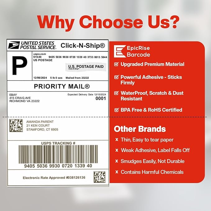 1 1/2" × 1" Direct Thermal Printer Labels, 10 Rolls, 000 Matte White Thermal - Image 7