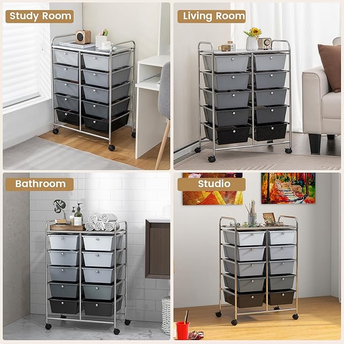 HAPPYGRILL 10-Drawer Rolling Storage Cart, Storage Organizer Cart - Image 7