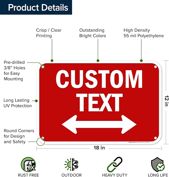 Custom Arrow, Custom Directional Sign, Two way Arrow, 12x18 Inches, 55 mil - Image 6