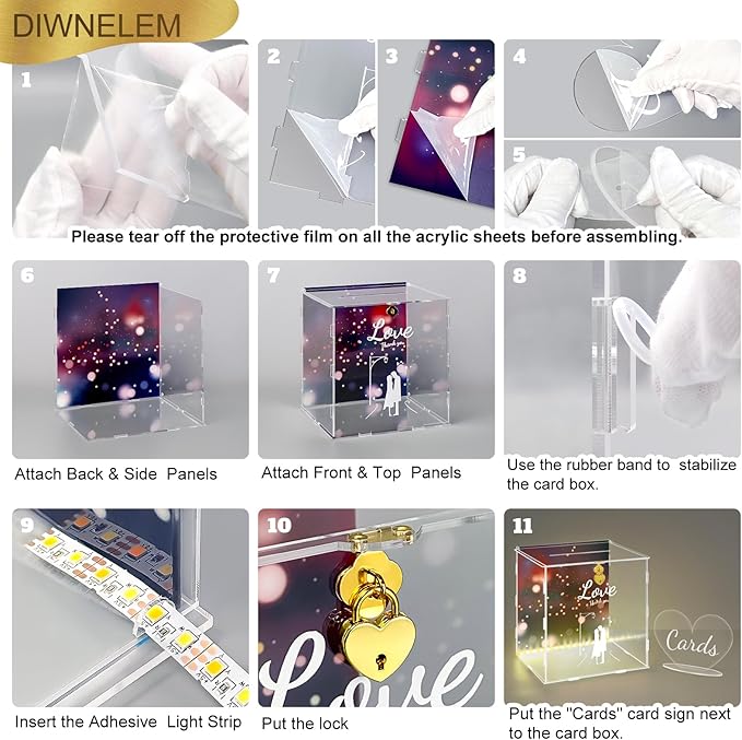 DIWNELEM Wedding Card Box with Lock&Light Large Letter Envelope Box Wedding - Image 4
