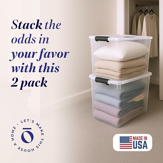 HOMZ 2-Pack Latching Lid, Large Clear Plastic Storage Bins w/Lids, 112 Quart - Image 2