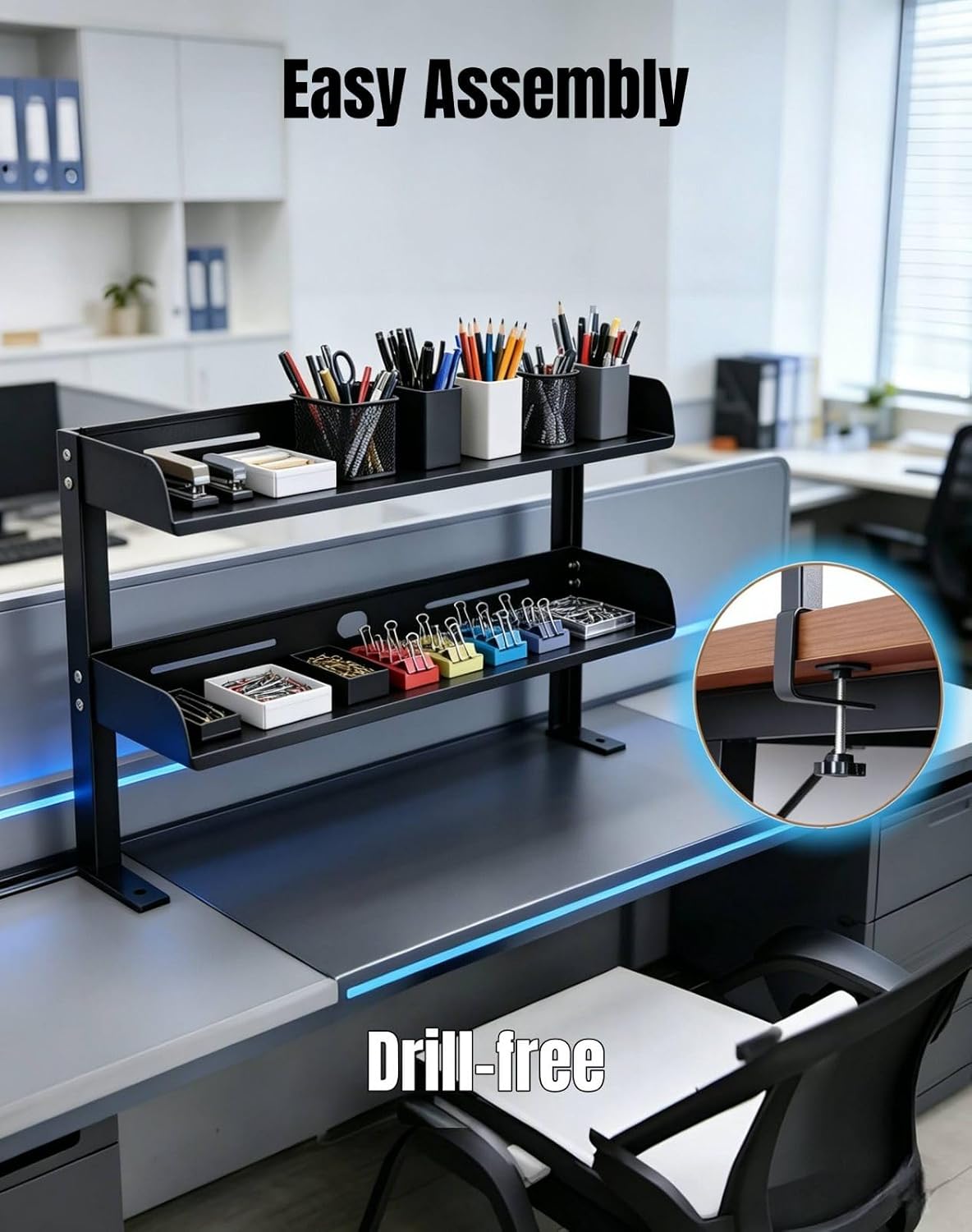 Yuxh Clamp on Desk Shelf 2‑Tier, Black, Large