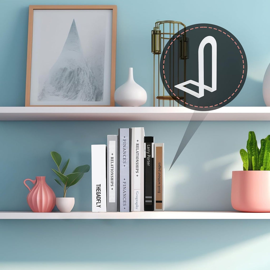 4 Pcs Metal Book Ends, Minimalist White, 5.5 * 3.75 * 2.25inch | Decorative Bookends for Shelves, Stackable Organizer for Home Office, Geometric Design Holds Books Upright, Dorm Decor