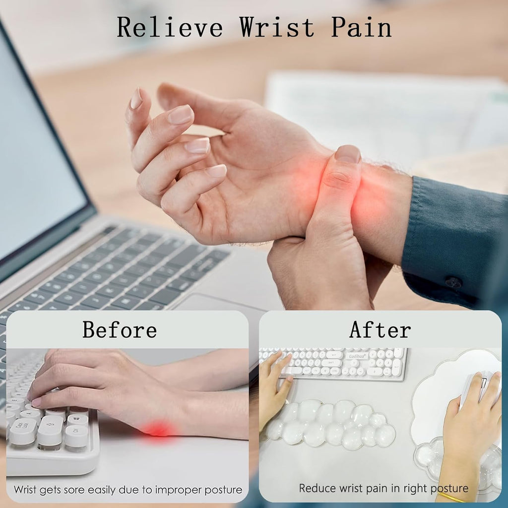 Gel Cloud Wrist Rest for Keyboard and Mouse Clear Mouse Pad with Wrist Rest 3PCS Ergonomic Cool Keyboard Wrist Pad Cute Acrylic Coaster Non-Slip Cute Transparent Mouse Wrist Pad for Computer Keyboard